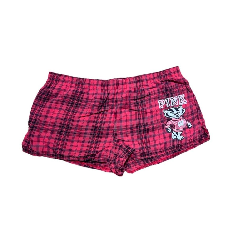 Victoria's Secret PINK X 5th Ocean Collegiate Wisconsin Reds Badger Flannel Shor